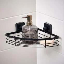 CASA INDUSTRIA Cestino Per Doccia Con Ventose Nero| Accessori Per La Doccia