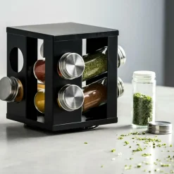 CASA INDUSTRIA Giostra Portaspezie 8 Barattolini Nero| Contenitori Per Spezie