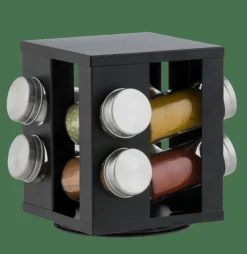 CASA INDUSTRIA Giostra Portaspezie 8 Barattolini Nero| Contenitori Per Spezie