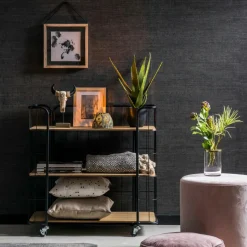 CASA OSLO Carrello 3 Mensole Nero, Naturale| Carrelli|Scaffali Da Parete