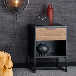 CASA TRENTON Comodino Nero, Naturale| Comodini|Cassettiere