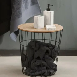 CASA WIRE Tavolino Portatutto Nero, Naturale| Cesti Di Metallo|Tavolini